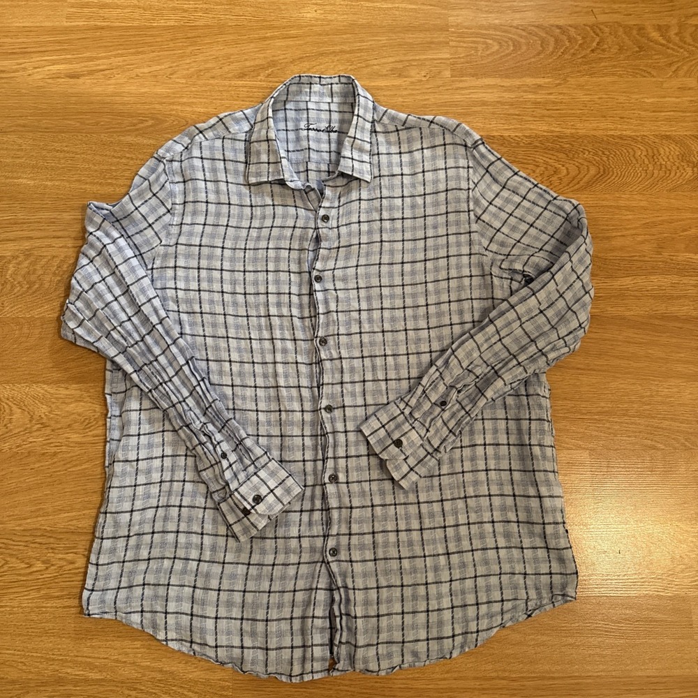 Tasso Elba Shirt‎ Men's XL Multicolor 100% Linen Long Sleeve Button Up Preppy